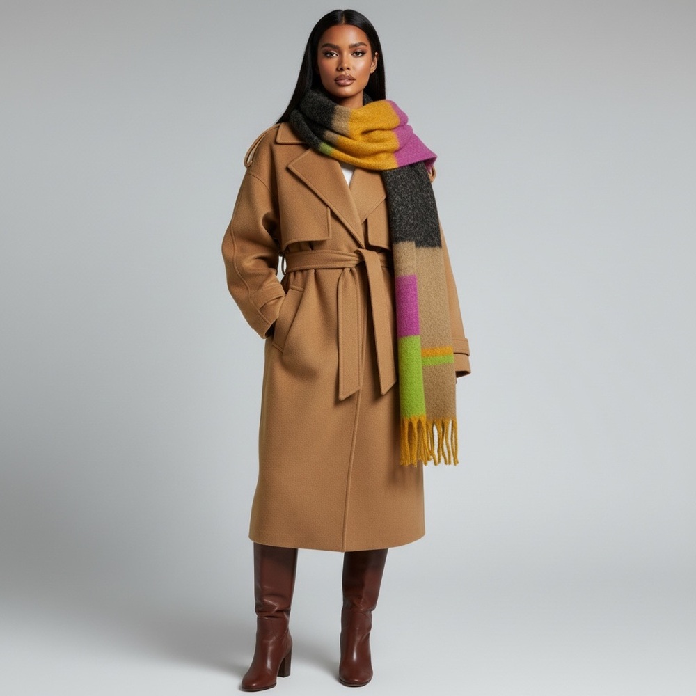 Multicolor oversized blanket scarf w/ fringe